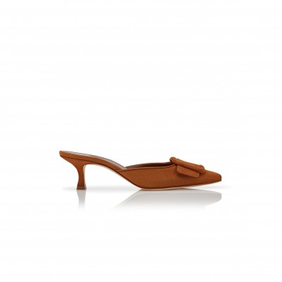 MANOLO BLAHNIK MAYSALE BROWN SUEDE BUCKLE DETAIL MULES 9XX-0246-0035